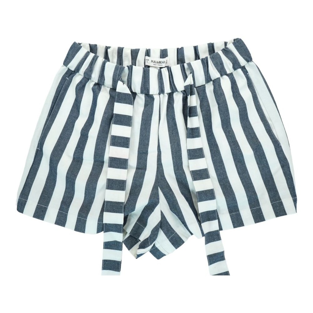 Pull & Bear Blue‎ and White Striped Paperbag Shorts Women’s Large L